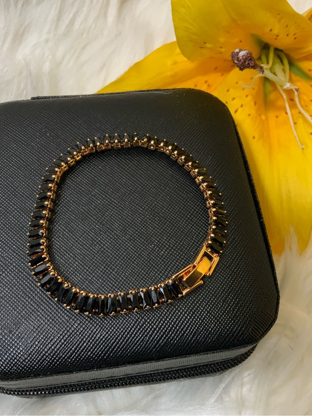 Gold plated Black Onyx diamond Tennis Bracelet